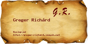 Greger Richárd névjegykártya